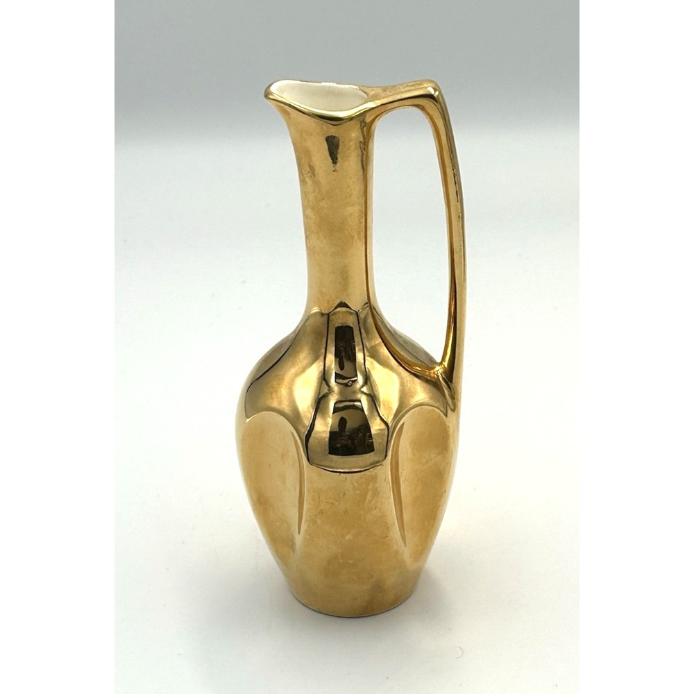 Vtg Crown Devon Gold Lustre Ceramic Pitcher Ewer Jug Vase England Art Deco MCM